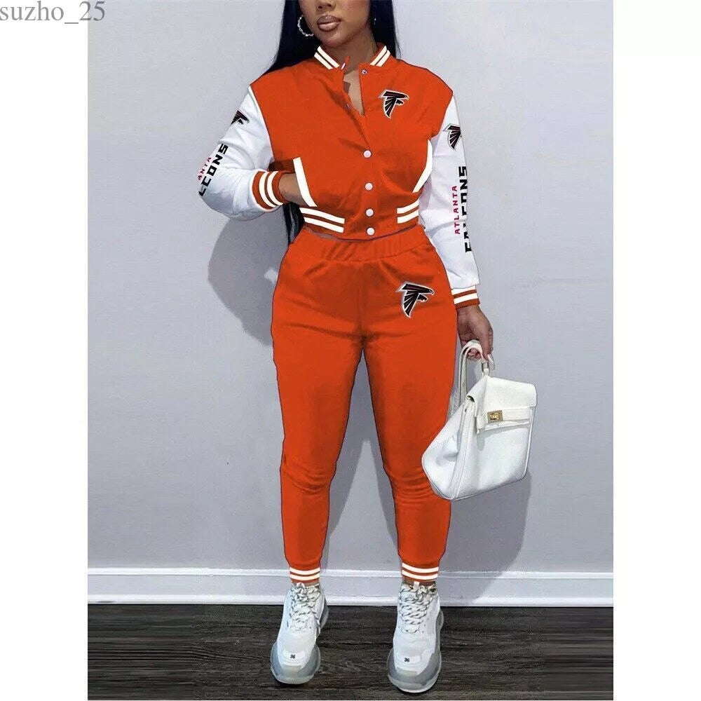 Atlanta Falcons Women’s Outfits Varsity Jacket Crop Tops Sweatpants Tracksuit 20