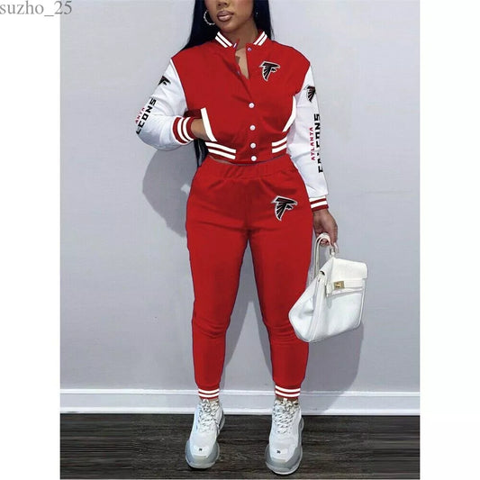 Atlanta Falcons Women’s Outfits Varsity Jacket Crop Tops Sweatpants Tracksuit 21