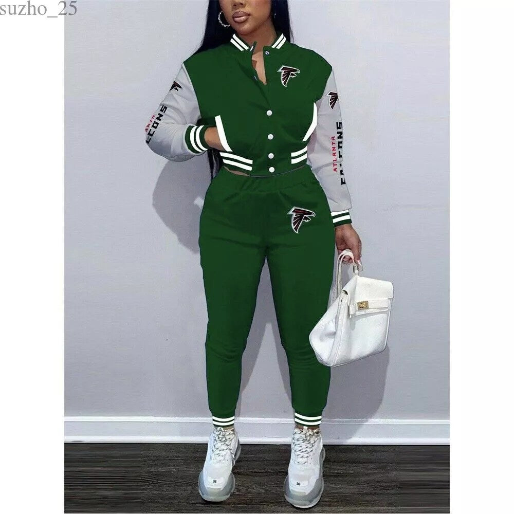 Atlanta Falcons Women’s Outfits Varsity Jacket Crop Tops Sweatpants Tracksuit 22