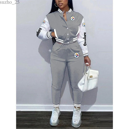 Pittsburgh Steelers Women’s Outfits Varsity Jacket Crop Tops Sweatpants Tracksuit 24