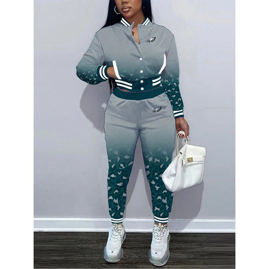 Philadelphia Eagles Women’s Outfits Varsity Jacket Crop Tops Sweatpants Tracksuit 36