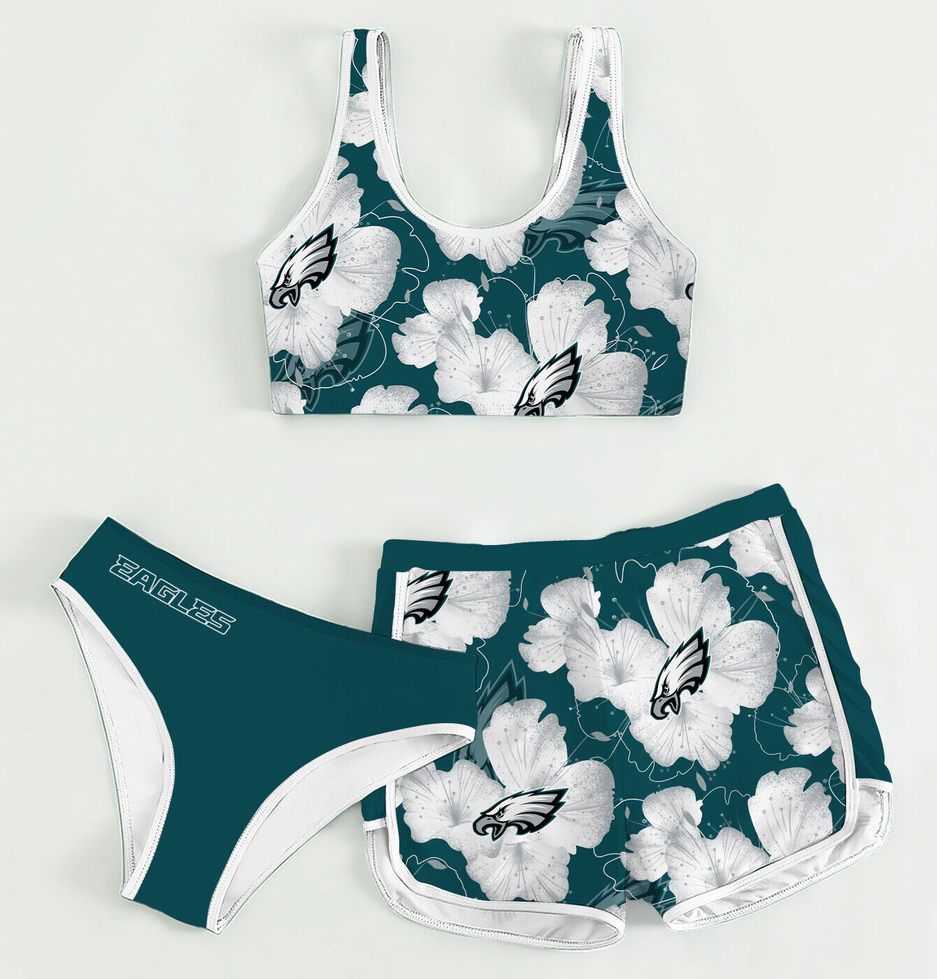 Philadelphia Eagles Women’s Sports Set 3-Piece Crop Tank Top Underwear Shorts SSCTUS034