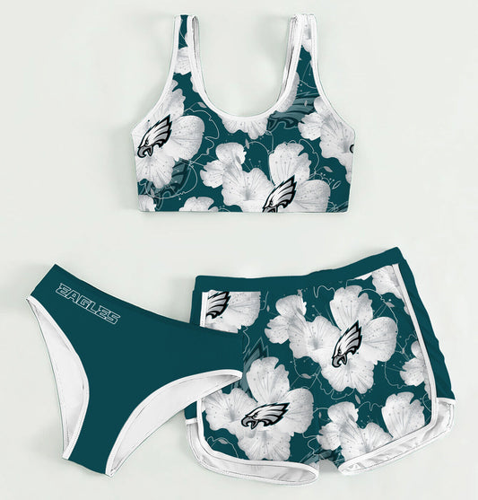 Philadelphia Eagles Women’s Sports Set 3-Piece Crop Tank Top Underwear Shorts SSCTUS034