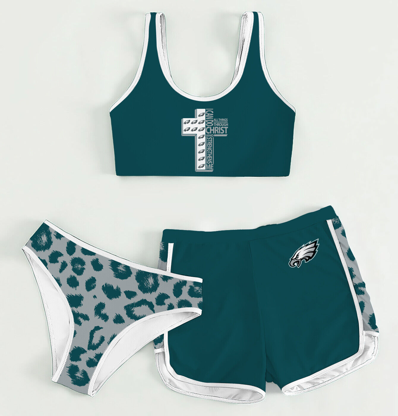 Philadelphia Eagles Women’s Sports Set 3-Piece Crop Tank Top Underwear Shorts SSCTUS036
