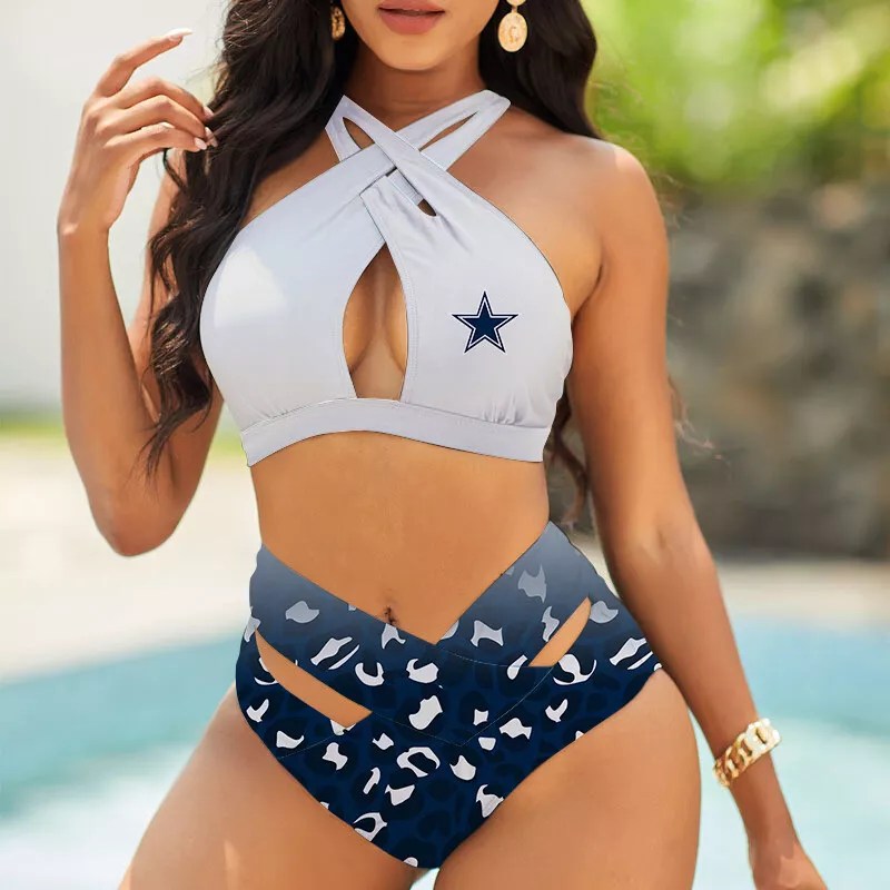 Dallas Cowboys Women’s 2PCS Bikini Swimsuit Criss Cross Cutout Bathing Suit S06-7