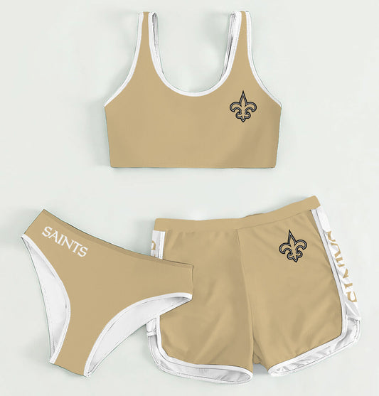 New Orleans Saints Women’s Sports Set 3-Piece Crop Tank Top Underwear Shorts SSCTUS067
