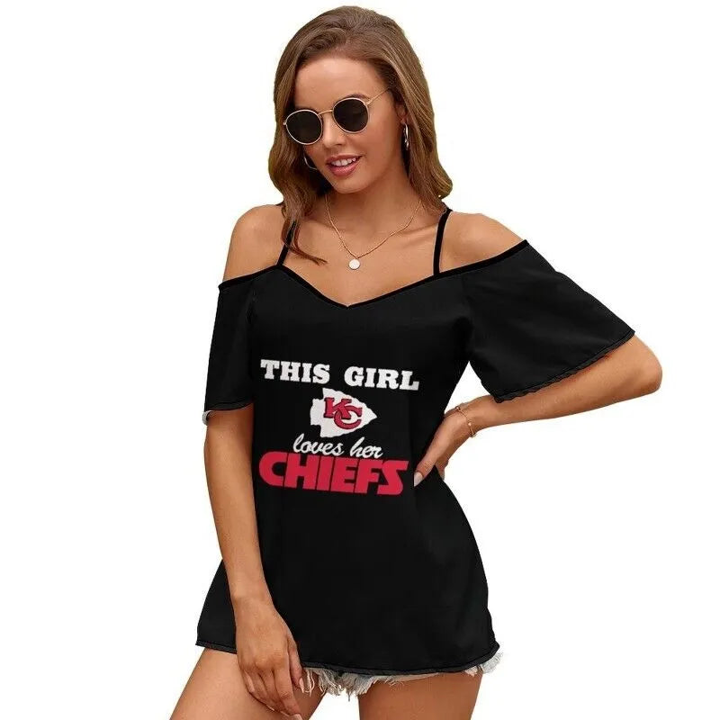 This Girl Loves Her Kansas City Chiefs Women’s Off Shoulder Sling Top S9SST003