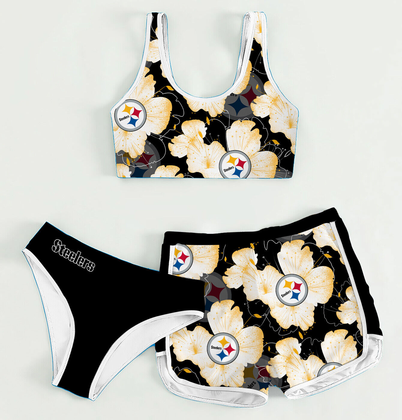 Pittsburgh Steelers Women’s Sports Set 3-Piece Crop Tank Top Underwear Shorts SSCTUS010