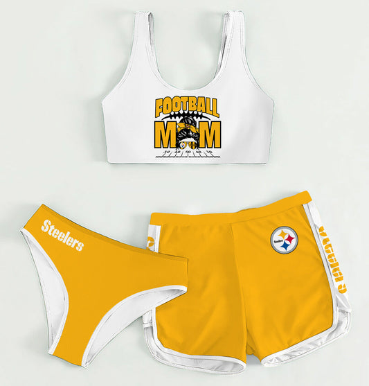 Pittsburgh Steelers Women’s Sports Set 3-Piece Crop Tank Top Underwear Shorts SSCTUS011