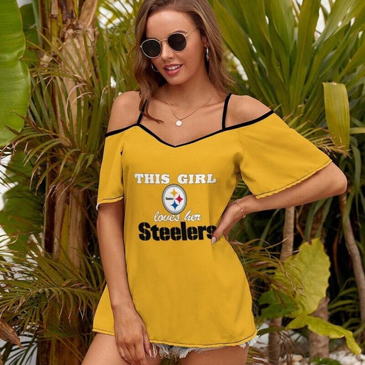 This Girl Loves Her Pittsburgh Steelers Women’s Off Shoulder Sling Top S9SST010