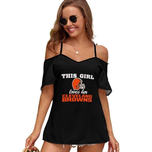 This Girl Loves Her Cleveland Browns Women’s Off Shoulder Sling Top S9SST011