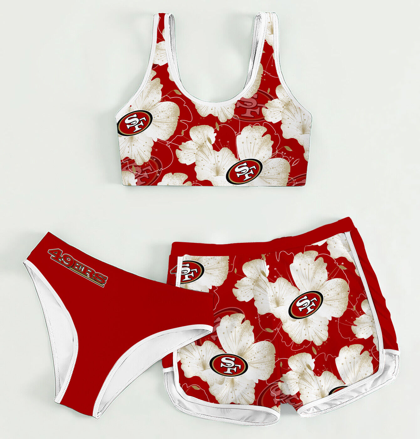 San Francisco 49ers Women’s Sports Set 3-Piece Crop Tank Top Underwear Shorts SSCTUS002