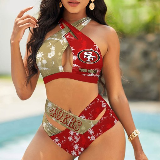 San Francisco 49ers Women’s 2PCS Bikini Swimsuit Criss Cross Cutout Bathing Suit S9BCCB085