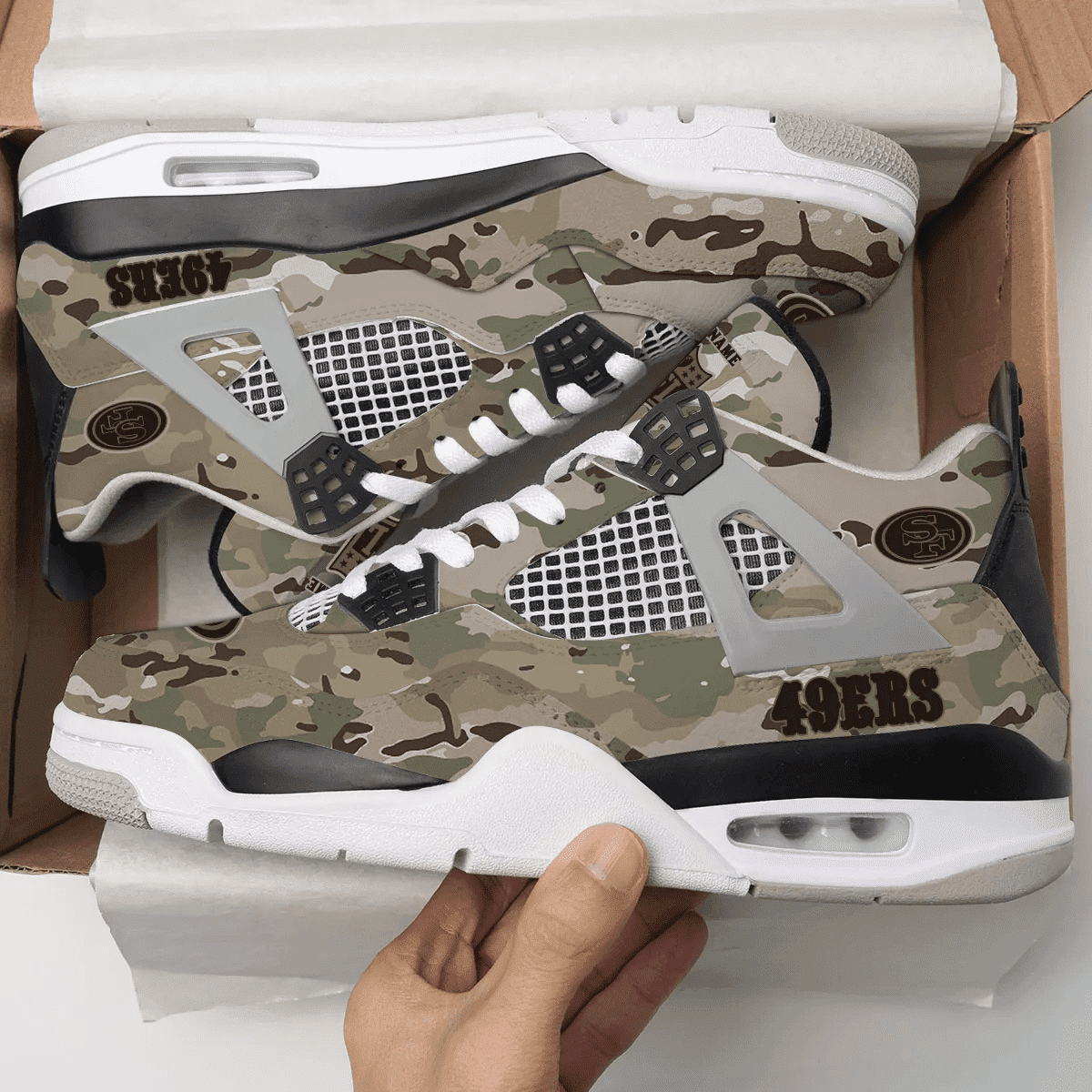 San Francisco 49ers Camo Personalized AJ4 Sneaker BG07