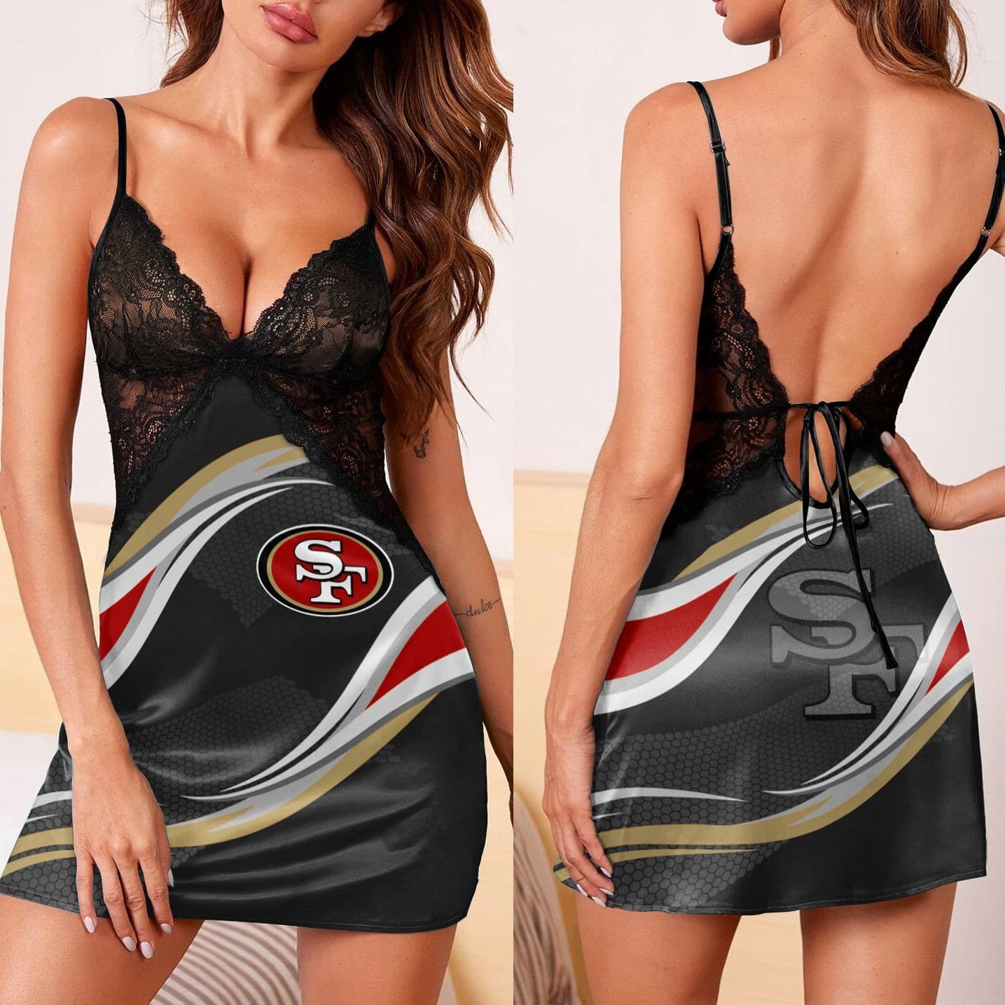 San Francisco 49ers Lace Back Strap Slip Dress 101