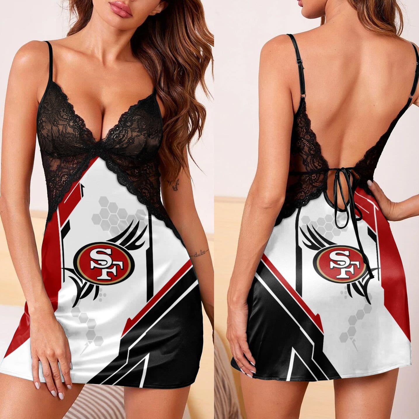 San Francisco 49ers Lace Back Strap Slip Dress 121