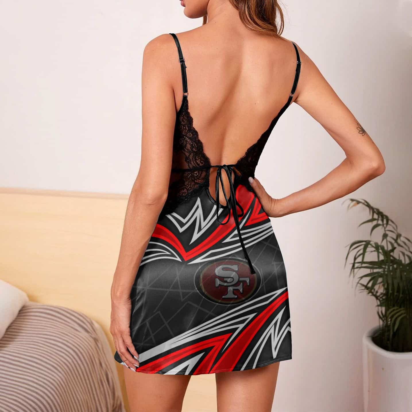 San Francisco 49ers Lace Back Strap Slip Dress 133