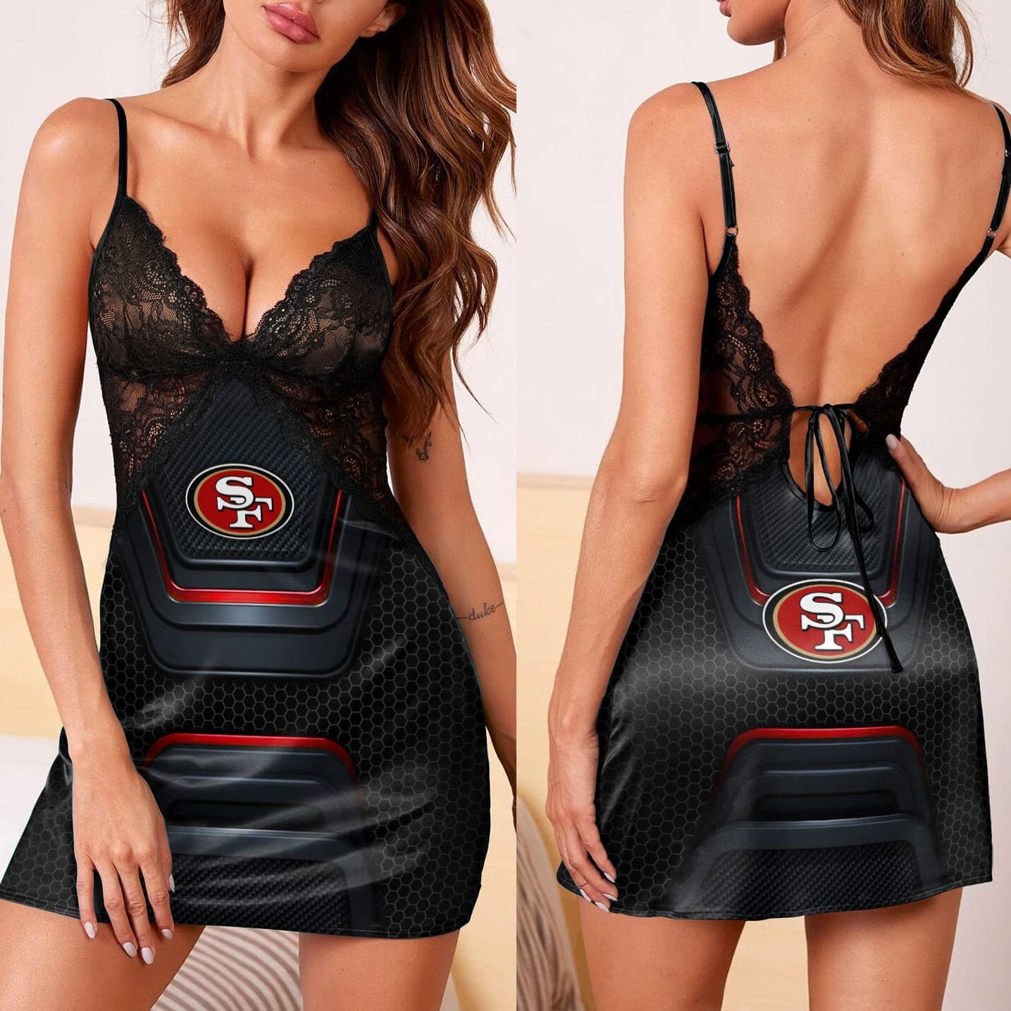 San Francisco 49ers Lace Back Strap Slip Dress 147