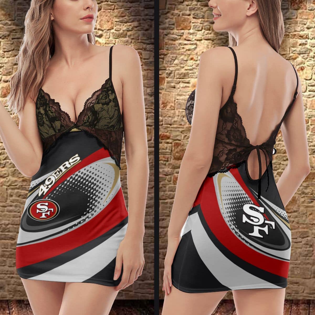 San Francisco 49ers Lace Back Strap Slip Dress 188