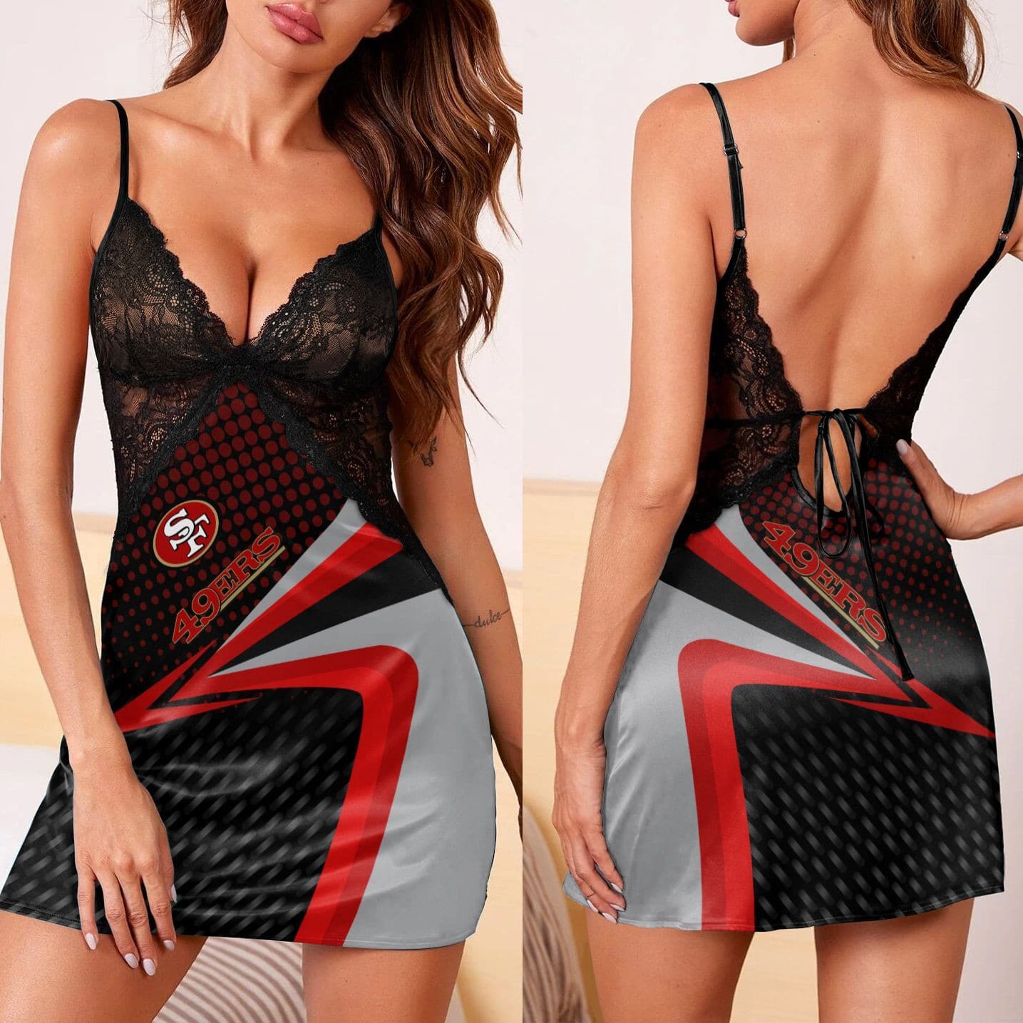 San Francisco 49ers Lace Back Strap Slip Dress 266