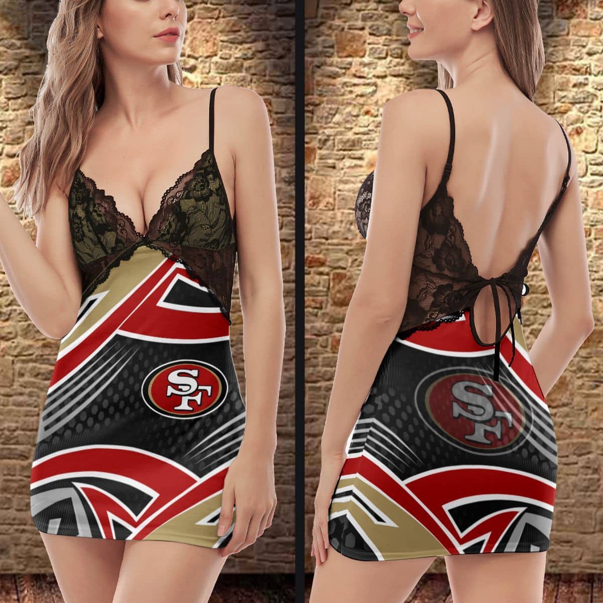 San Francisco 49ers Lace Back Strap Slip Dress 297