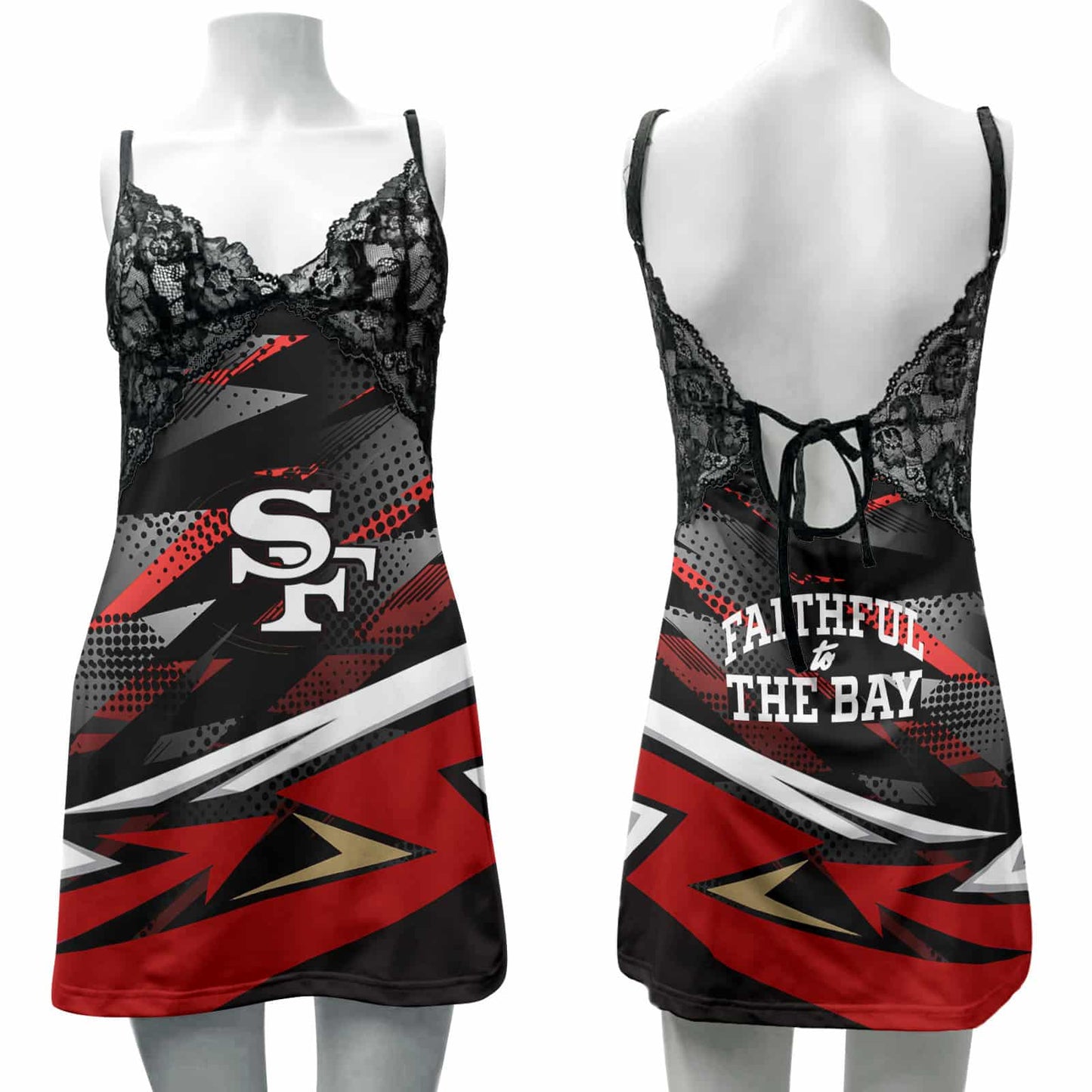 San Francisco 49ers Lace Back Strap Slip Dress 455