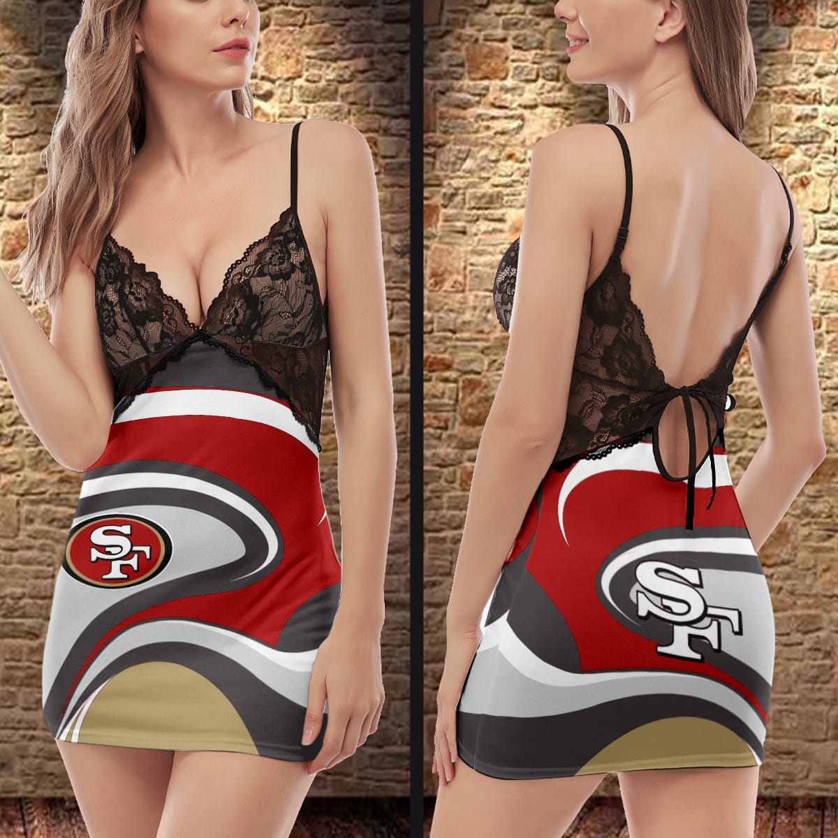 San Francisco 49ers Lace Back Strap Slip Dress 500