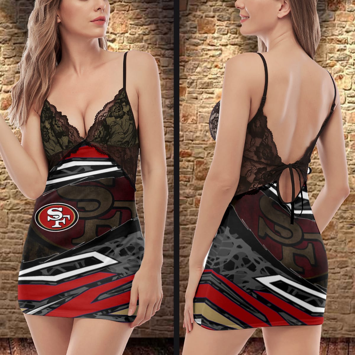 San Francisco 49ers Lace Back Strap Slip Dress 508