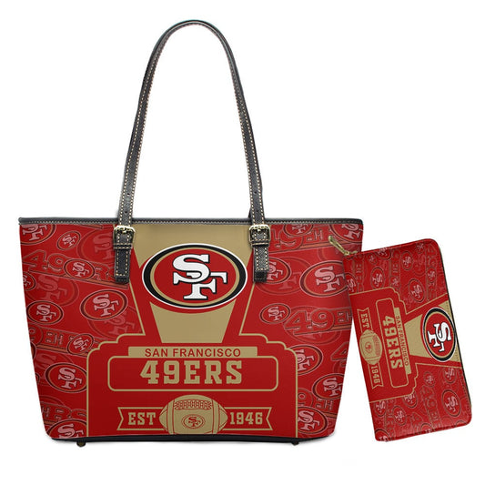 San Francisco 49ers Leather Tote Hand Bag and Purse Set BB06