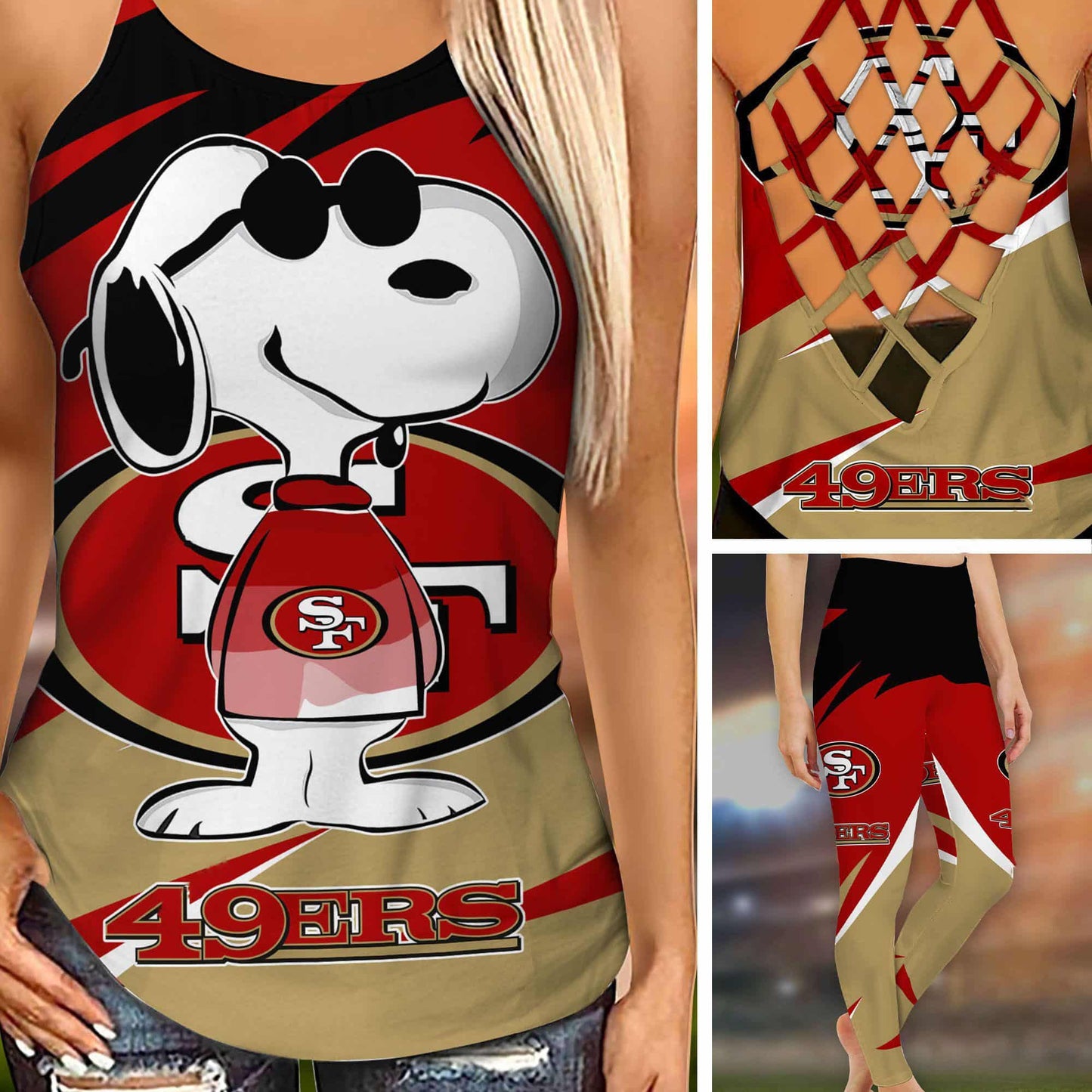 San Francisco 49ers Leggings And Criss Cross Tank Top BG98