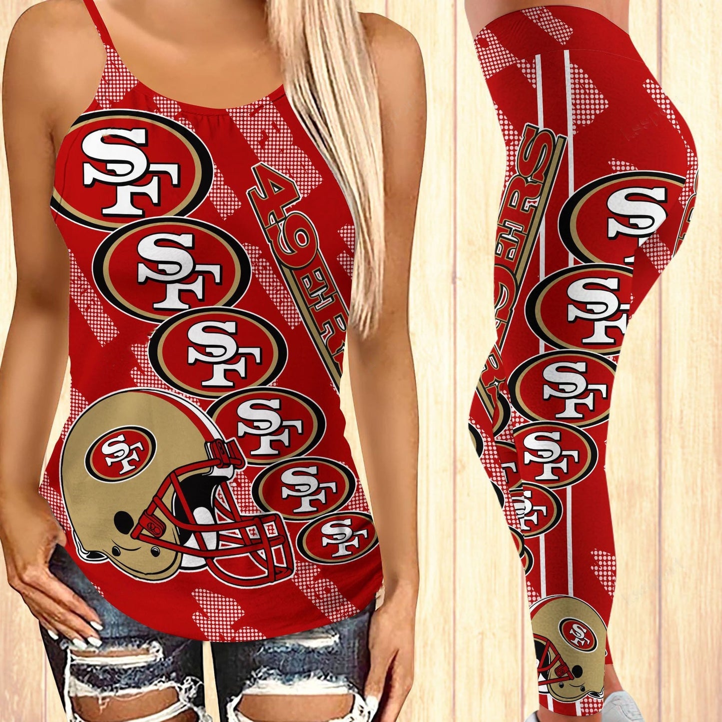 San Francisco 49ers Leggings And Cross Tank Top BG26