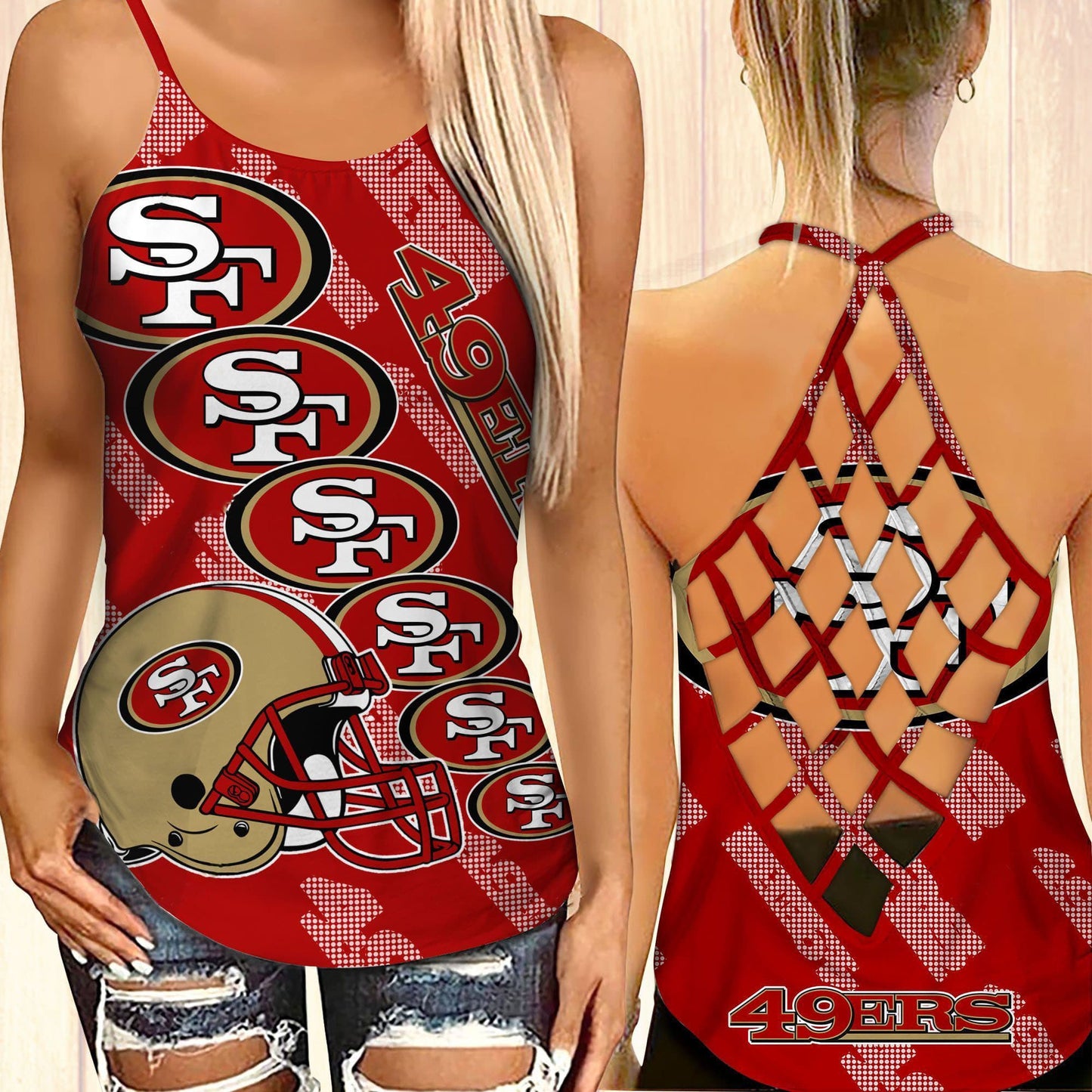 San Francisco 49ers Leggings And Cross Tank Top BG26