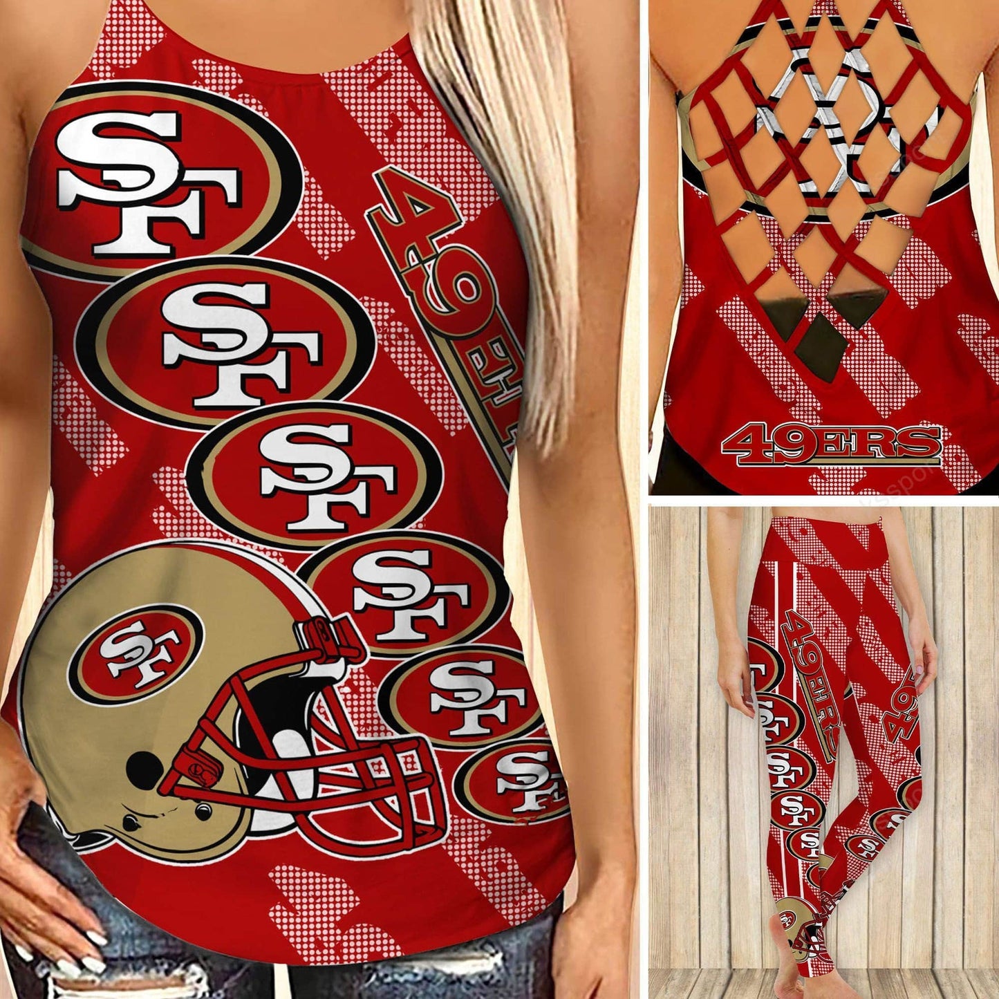 San Francisco 49ers Leggings And Cross Tank Top BG26