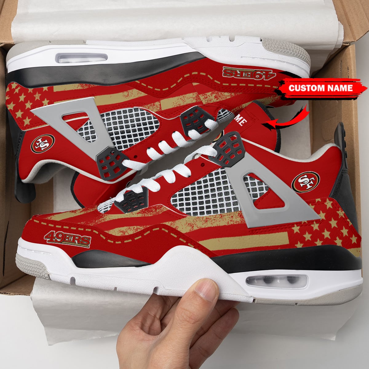San Francisco 49ers Personalized AJ4 Sneaker BG161
