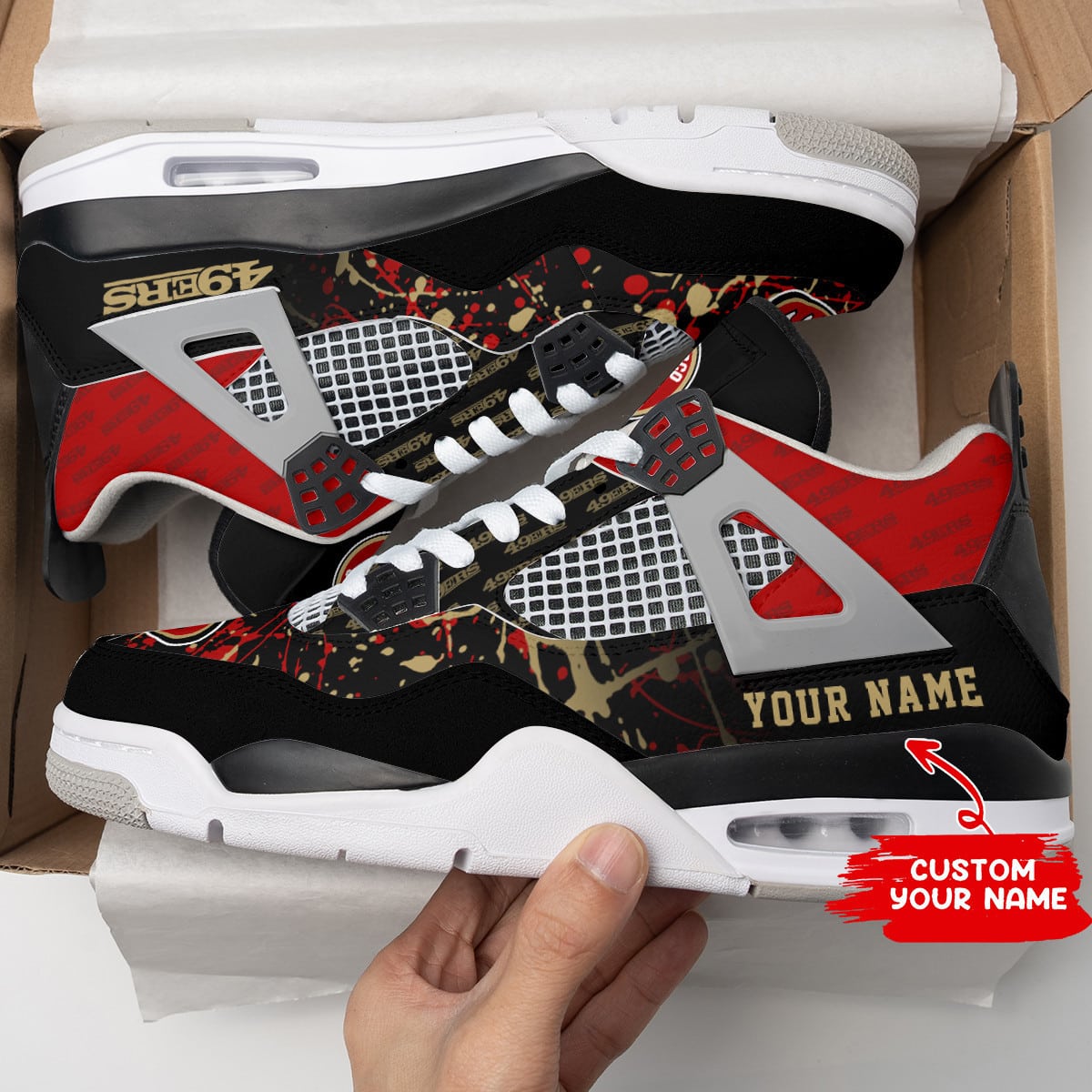 San Francisco 49ers Personalized AJ4 Sneaker BG99