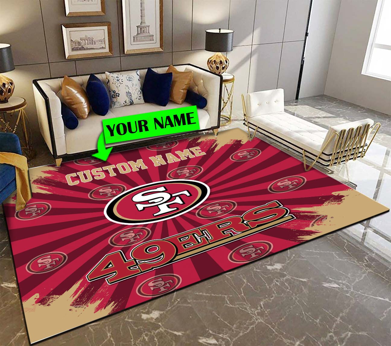 San Francisco 49ers Personalized Premium Rectangle Rug 68