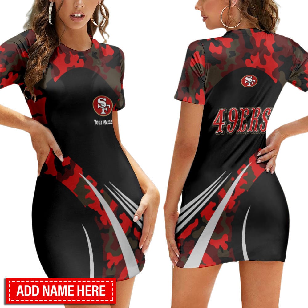San Francisco 49ers Personalized Short Sleeve Bodycon Mini Dress BG363