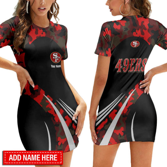 San Francisco 49ers Personalized Short Sleeve Bodycon Mini Dress BG363