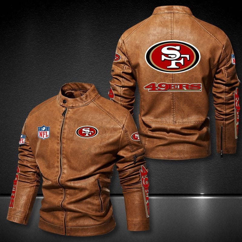 San Francisco 49ers Stand-up Collar Leather Jacket BG04