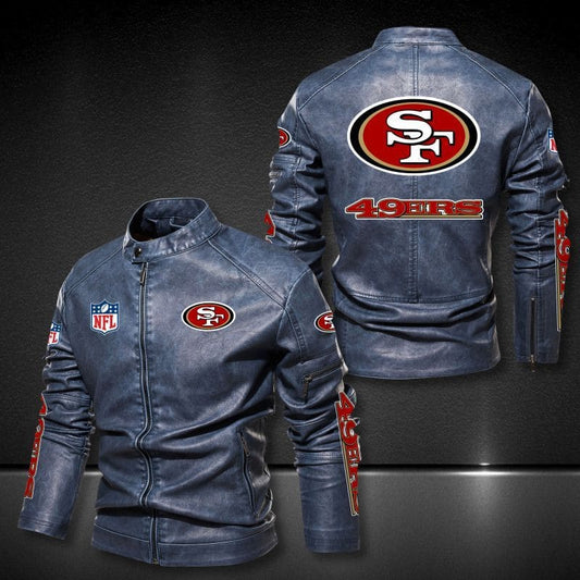San Francisco 49ers Stand-up Collar Leather Jacket BG04