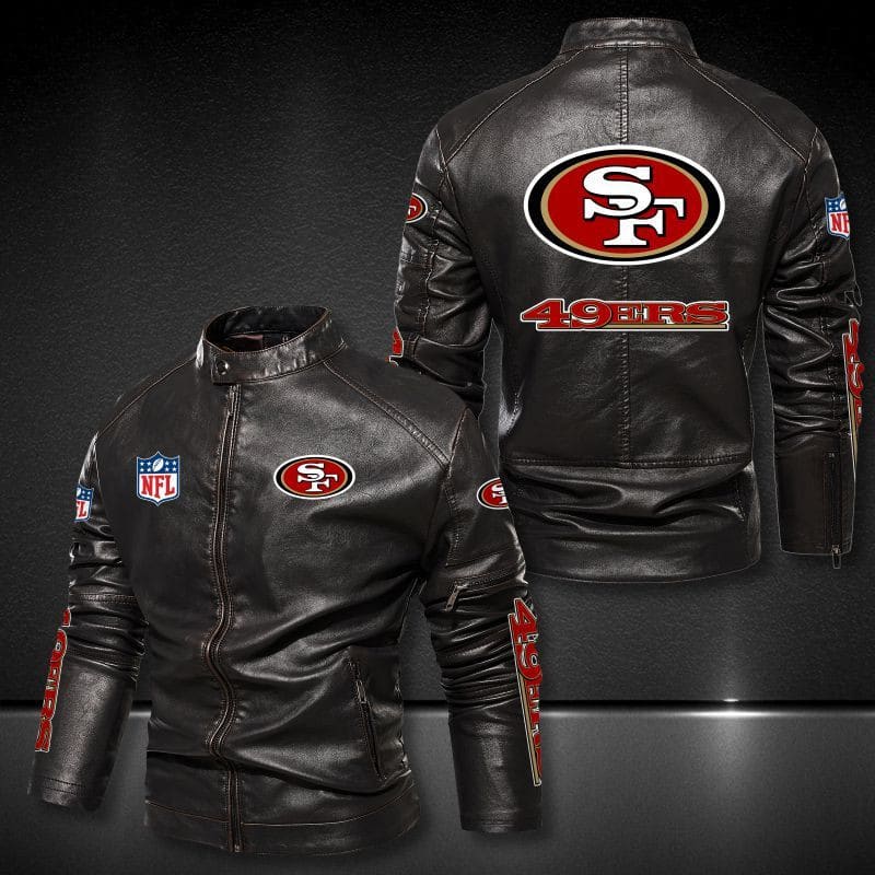 San Francisco 49ers Stand-up Collar Leather Jacket BG04