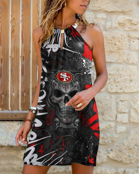 San Francisco 49ers Summer Casual Metal Halter Neck Sleeveless Dress 141