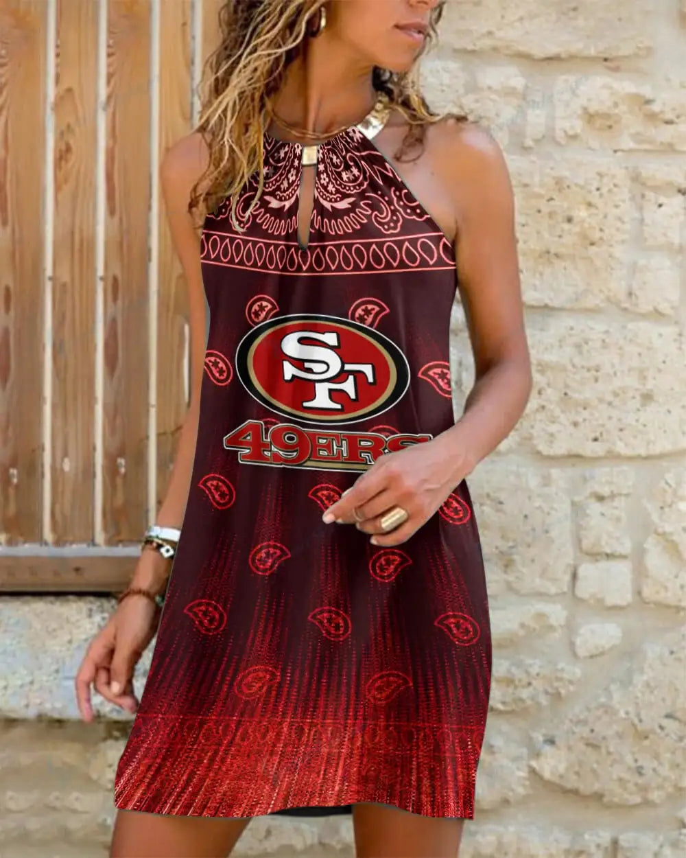 San Francisco 49ers Summer Casual Metal Halter Neck Sleeveless Dress 145