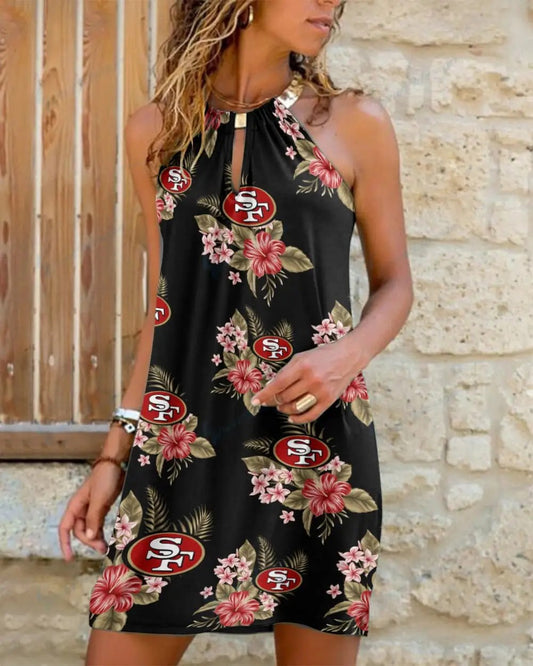 San Francisco 49ers Summer Casual Metal Halter Neck Sleeveless Dress 57