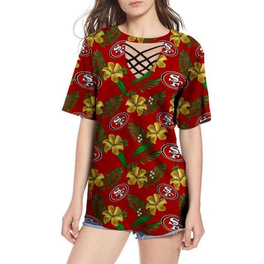 San Francisco 49ers Women Summer String Short Sleeve Shirt BG30