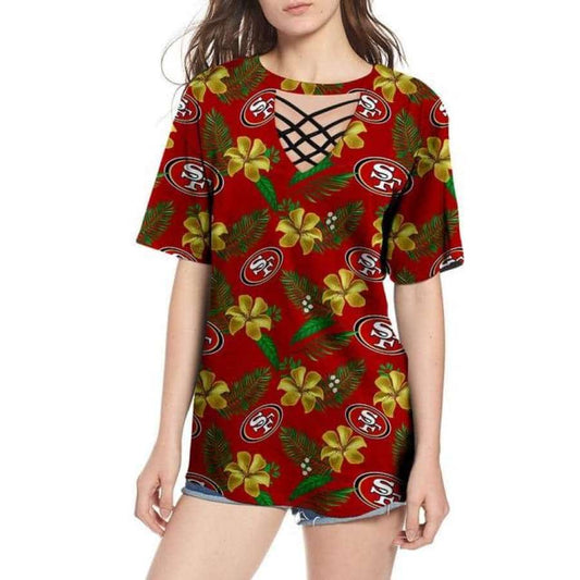 San Francisco 49ers Women Summer String Short Sleeve Shirt BG30