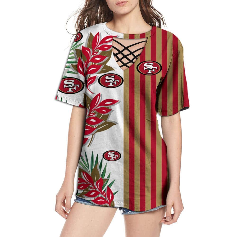 San Francisco 49Ers Women Summer String Short Sleeve Shirt BG33