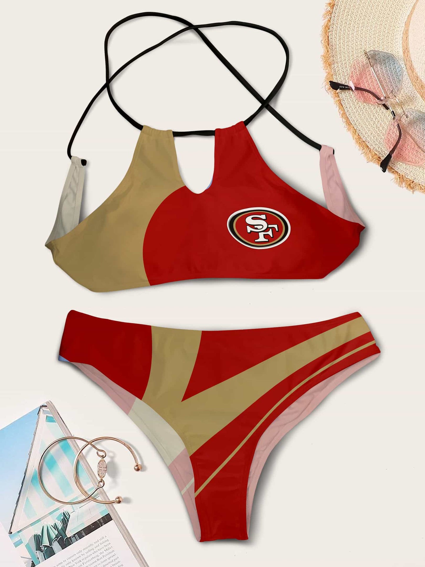 San Francisco 49ers Women’s Cami Keyhole One-piece Swimsuit BG48