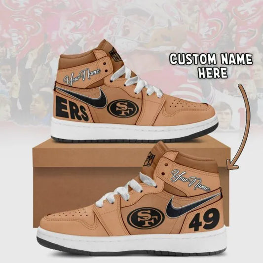 San Francisco 49ers Limited Edition Brown High Air Jordan 1 Shoes with Custom Name AZBTAJ1SEW000039