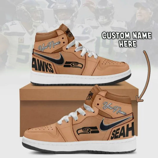 Seattle Seahawks Limited Edition Brown High Air Jordan 1 Shoes with Custom Name AZBTAJ1SEW000040